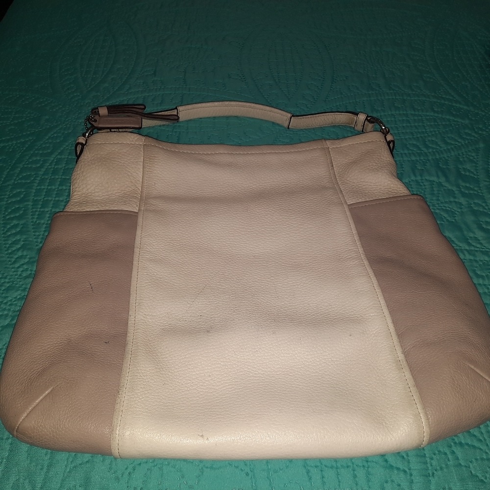 Large Coach bag, cream and tan.